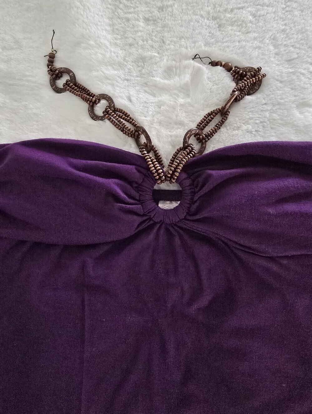 "L8TER" Ruched Sweetheart Neckline, Wood Embellished, Sleeveless Top In Purple - Picture 3 of 7